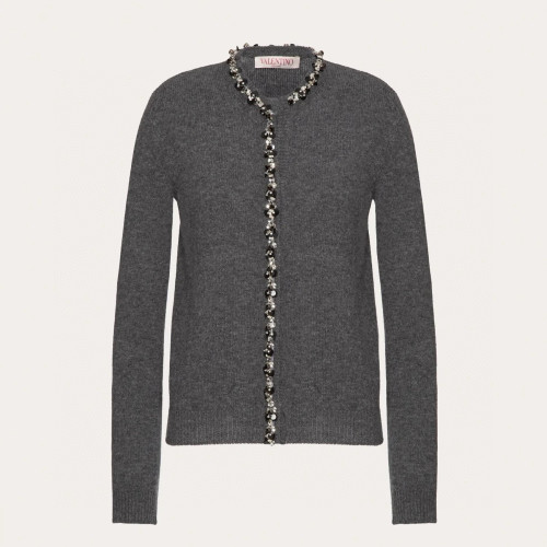 NIGO Valentino Women's Luxury Sequins Gray Wool Cardigan Autumn And Winter Fashion Trend Leisure Exquisite Single-breasted Knitted Cardigan Ngvp #nigo2449