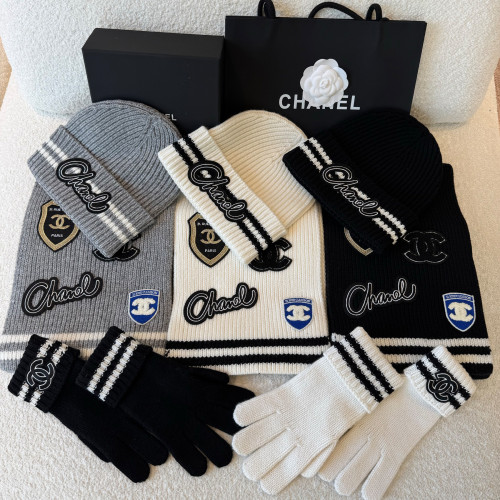 NIGO Chanel Women's Fall And Winter Black And White Gray Temperament Warm Winter Accessories Scarf Hat Gloves Fashion Trend Set #nigo81628
