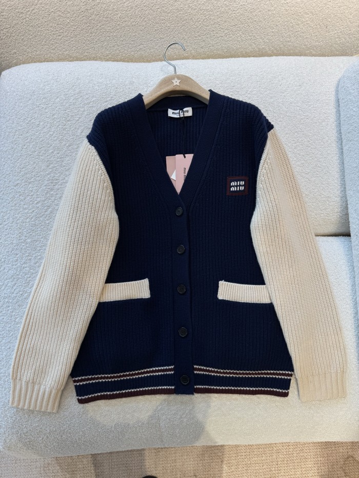 NIGO MiuMiu Women's Autumn And Winter Clashing Cashmere Cardigan Colorblocking Retro Knitted Single Breasted Jacket College Style Fashion Exquisite Jacket #nigo81642