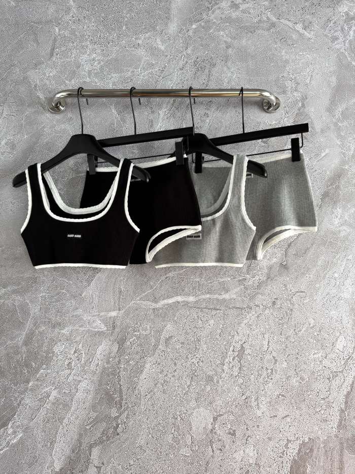 NIGO MiuMiu Women's Fashion Casual Solid Color Letter Logo Sports Bra Ribbed Cotton Panty Suit Set #nigo78648