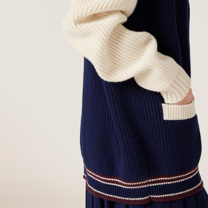 NIGO MiuMiu Women's Autumn And Winter Clashing Cashmere Cardigan Colorblocking Retro Knitted Single Breasted Jacket College Style Fashion Exquisite Jacket #nigo81642