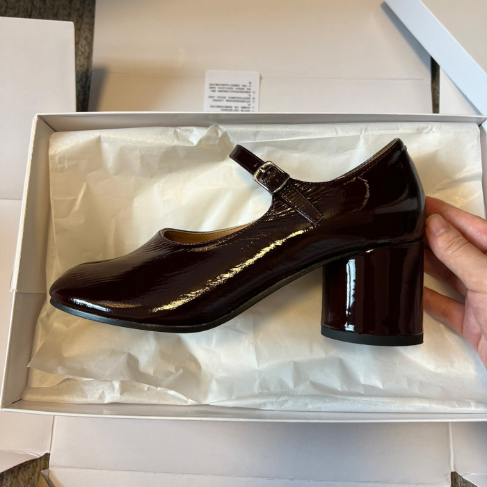 NIGO Maison Margiela Women's Spring/Fall Fashion Classic Round Toe Slip On Solid Color Leather Chunky Heel Mary Jane Split Toe Shoes #nigo78646