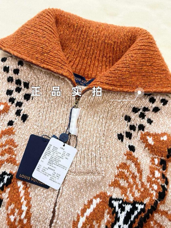 NIGO Louis Vuitton Men's And Women's Fall/Winter Casual Fashion Zipper Print Collared Knit Waist Defining Cardigan Jacket #nigo78668