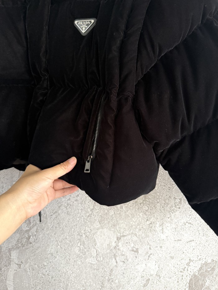 NIGO Prada Women's Winter Fashion Casual Solid Color Reversible Stand Collar Single-Breasted Short Velvet Down Jacket #nigo78651