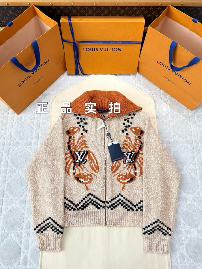 NIGO Louis Vuitton Men's And Women's Fall/Winter Casual Fashion Zipper Print Collared Knit Waist Defining Cardigan Jacket #nigo78668