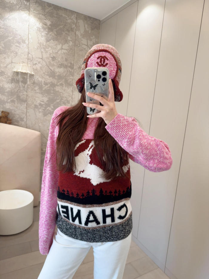 NIGO Chanel Women's Fall And Winter Clashing Jacquard Logo Cashmere Sweater Color Blocking Retro Knitted Round Neck Long Sleeve Pullover Sweater #nigo81644