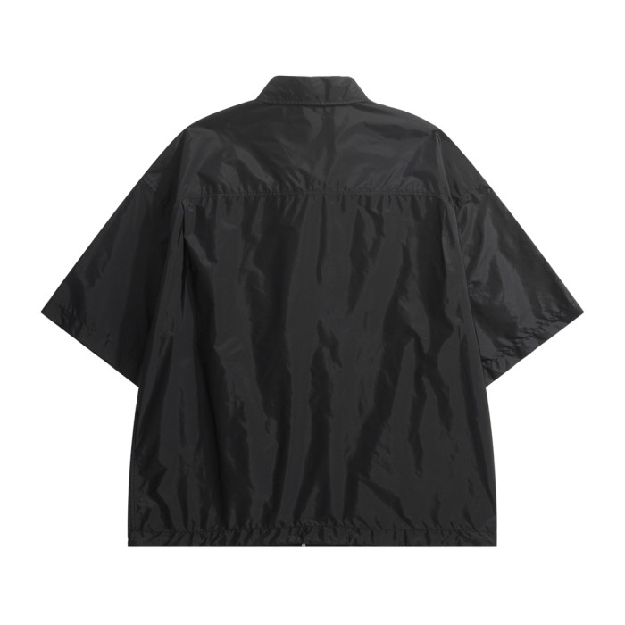 NIGO Prada Men's Summer Fashion Casual Solid Color Collared Zipper Enamel Triangle Metal Logo Short Sleeve Lightweight Re-Nylon Shirt #nigo78671