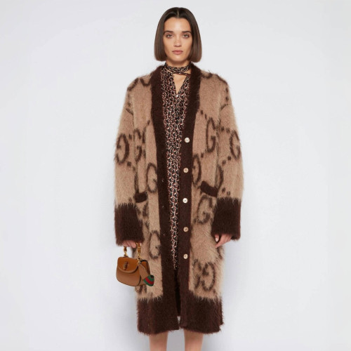 NIGO Gucci Women's Fall And Winter Curry Double-sided Single-breasted Gg Knitted Cardigan Luxury Fashion Exquisite Trend Casual Jacket #nigo81623
