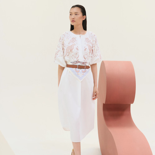 NIGO Hermes Women's Summer Fashion Casual Round Neck Embroidered Jacquard Short Sleeve Beach Dress #nigo78647