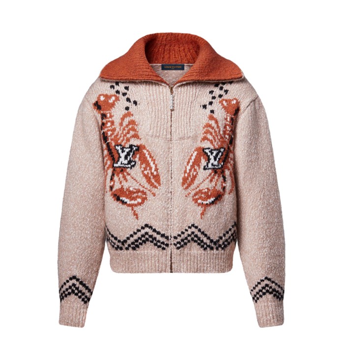 NIGO Louis Vuitton Men's And Women's Fall/Winter Casual Fashion Zipper Print Collared Knit Waist Defining Cardigan Jacket #nigo78668