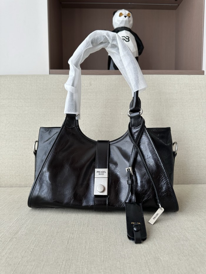 NIGO Prada Women's Fashion Classic Solid Color Leather Monogram Lock Clasp Medium Leather Tote Bag Shoulder Bag Bags #nigo78672