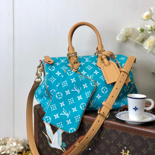 NIGO Louis Vuitton Women's Fashion Classic Lake Blue Logo Zipper Closure Leather Shoulder Bag Handbags In Small Medium And Large Sizes Crossbody Bag Bags #nigo78664