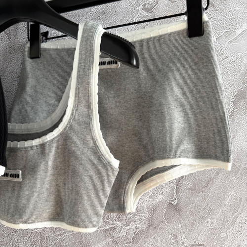 NIGO MiuMiu Women's Fashion Casual Solid Color Letter Logo Sports Bra Ribbed Cotton Panty Suit Set #nigo78648