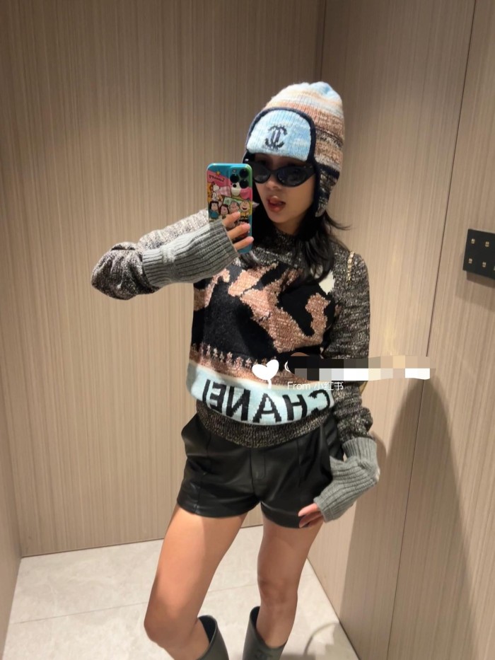 NIGO Chanel Women's Fall And Winter Clashing Jacquard Logo Cashmere Sweater Color Blocking Retro Knitted Round Neck Long Sleeve Pullover Sweater #nigo81644