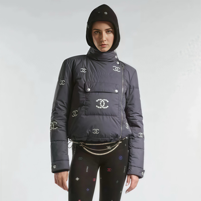 NIGO Chanel Women's Winter Fashion Casual Stand Collar Zipper Solid Color Logo Vintage-Style Goose Down Jacket #nigo78684
