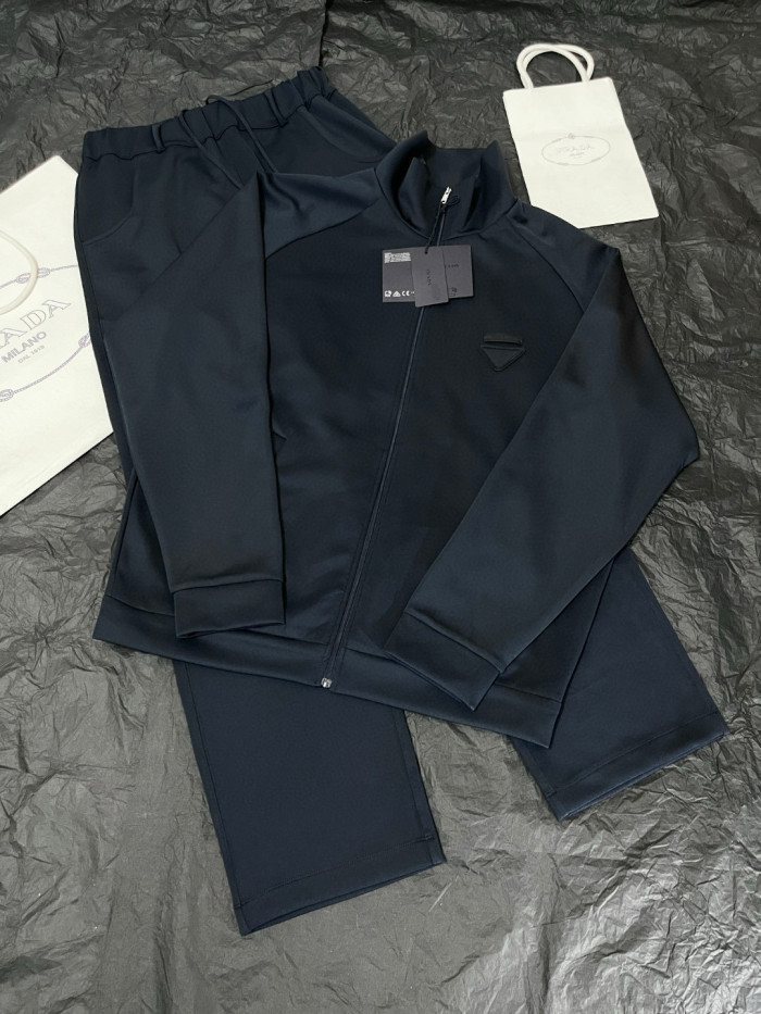 NIGO Prada Men's Spring/Fall Fashion Casual Solid Color Stand Up Collar Zipper Fabric Jacket  Solid-Color Elastic Waist Casual Suit Pants Suit Set #nigo78677