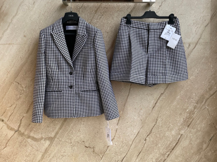 NIGO Dior Women's Stylish Classic V-Neck Single-Breasted Houndstooth Wool Blazer Jacket #nigo78675