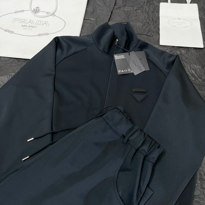 NIGO Prada Men's Spring/Fall Fashion Casual Solid Color Stand Up Collar Zipper Fabric Jacket  Solid-Color Elastic Waist Casual Suit Pants Suit Set #nigo78677
