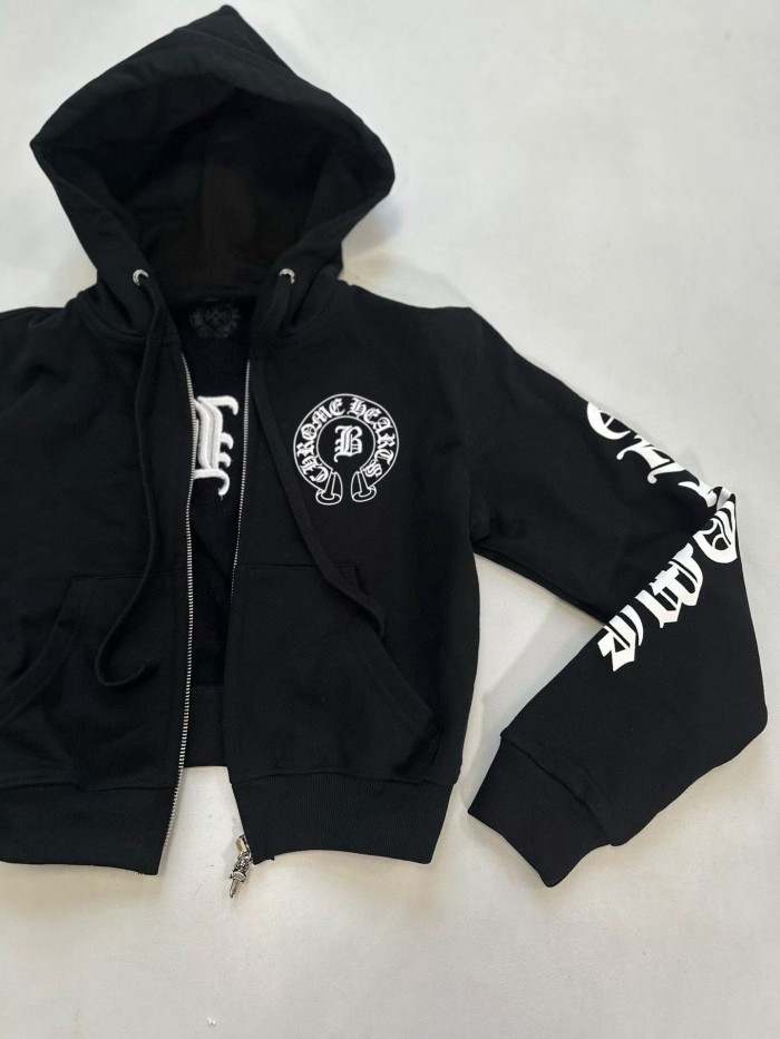 NIGO Chrome Hearts Women's And Men's  Spring/Fall Fashion Casual Solid Color Letter Print Hooded Zipper Short Jacket #nigo78689