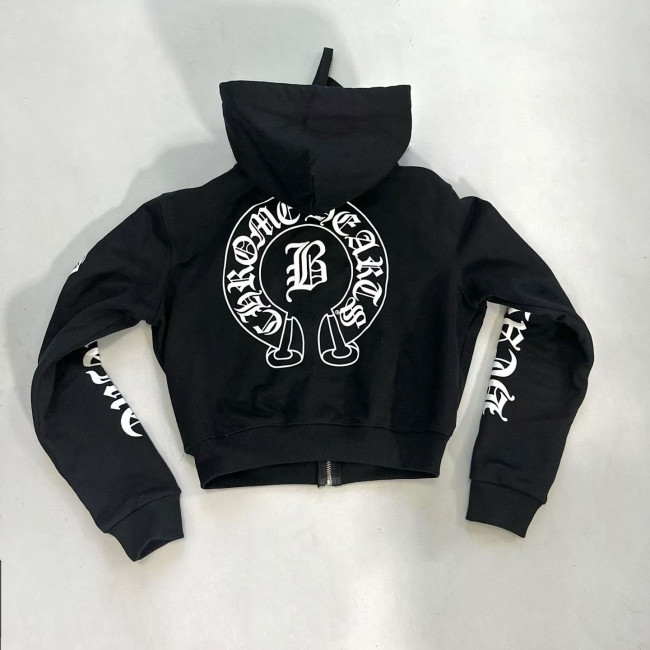 NIGO Chrome Hearts Women's And Men's Spring/Fall Fashion Casual Solid Color Letter Print Hooded Zipper Short Jacket #nigo78689
