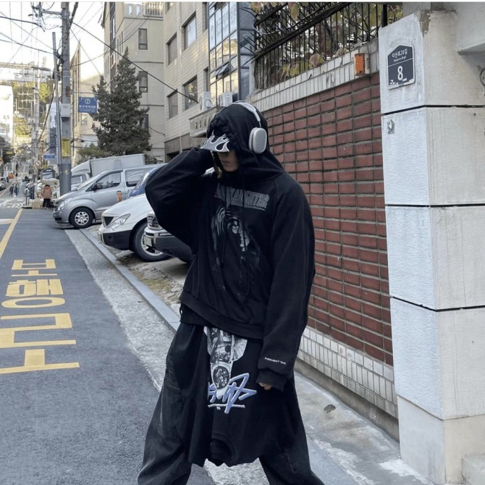 NIGO GRAILZ Men's & Women's Vintage Letter Print Washed Distressed Spring/Fall Cotton Solid Color Loose-Fit Hoodie Sweatshirt Ngvp #nigo2365