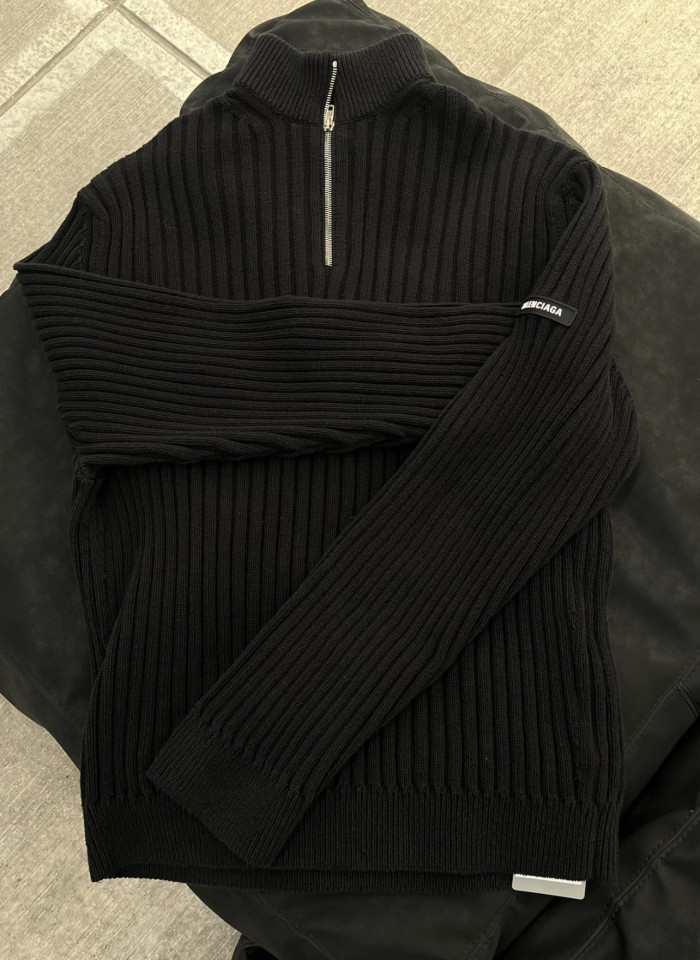 NIGO Balenciaga Men's And Women's Spring/Fall Fashion Classic Solid Color High-Neck Pullover Half Zip Ribbed Sweater #nigo78716