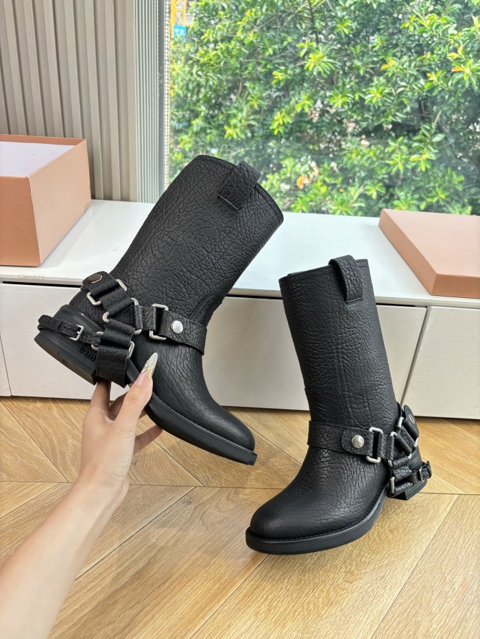 NIGO MiuMiu Women's Fall/Winter Classic Solid Color Leather Vintage Rider Chelsea Ankle Boots Shoe #nigo78719