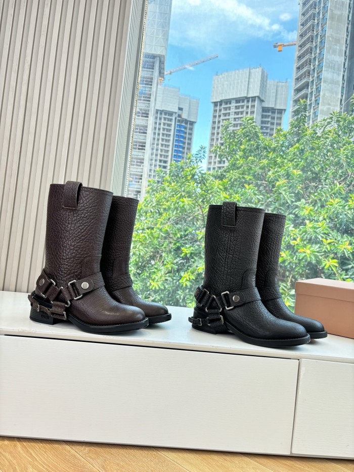 NIGO MiuMiu Women's Fall/Winter Classic Solid Color Leather Vintage Rider Chelsea Ankle Boots Shoe #nigo78719