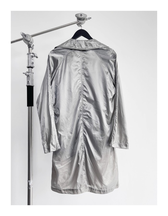 NIGO Raf Simons Men's Spring And Summer Punk Fake Two Pieces Splicing Silver Poplin Long Trench Coat Loose Jacket Ngvp #nigo2464