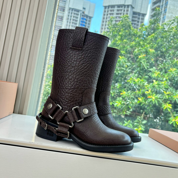 NIGO MiuMiu Women's Fall/Winter Classic Solid Color Leather Vintage Rider Chelsea Ankle Boots Shoe #nigo78719