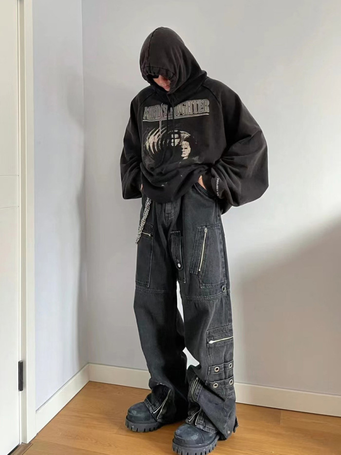 NIGO GRAILZ Men's & Women's Vintage Letter Print Washed Distressed Spring/Fall Cotton Solid Color Loose-Fit Hoodie Sweatshirt Ngvp #nigo2365