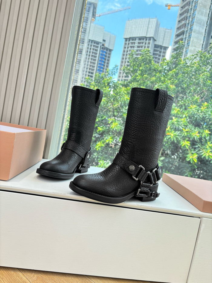 NIGO MiuMiu Women's Fall/Winter Classic Solid Color Leather Vintage Rider Chelsea Ankle Boots Shoe #nigo78719
