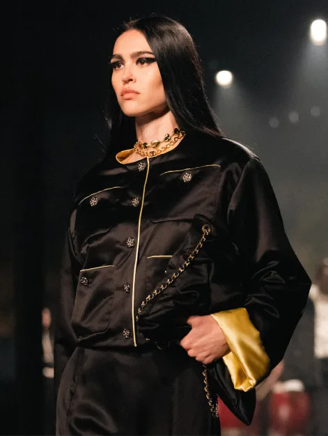 NIGO Chanel Women's Autumn And Winter Silk Color Blocking Short Cotton Jacket Fashion Exquisite Black Yellow Flash Diamond Button Luxury Jacket Ngvp #nigo2465