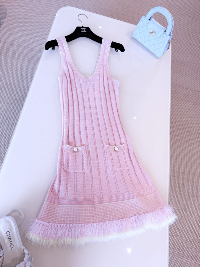 NIGO Chanel Women's Summer Knitted Vest Dress Solid Color Round Neck Sleeveless Flared Dresses Ngvp #nigo2368