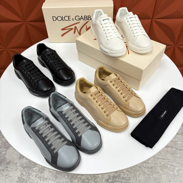 NIGO Dolce&Gabbana Men's And Women's Spring/Fall Fashion Casual Round Toe Lace Up Solid Color Leather Printed Rubber Sole Sneakers Shoes #nigo78728