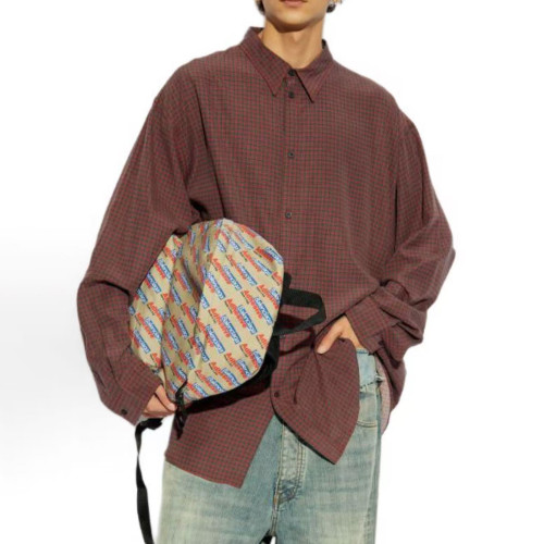 NIGO Balenciaga Men's Fall And Winter Show Models Y2k Vintage Dark Burgundy Plaid Shirt Loose Silhouette Lycra Fiber Single-breasted Lapel Shirt Jacket Ngvp #nigo2471