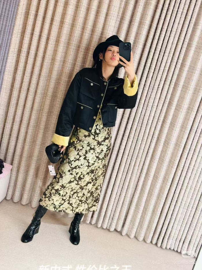 NIGO Chanel Women's Autumn And Winter Silk Color Blocking Short Cotton Jacket Fashion Exquisite Black Yellow Flash Diamond Button Luxury Jacket Ngvp #nigo2465