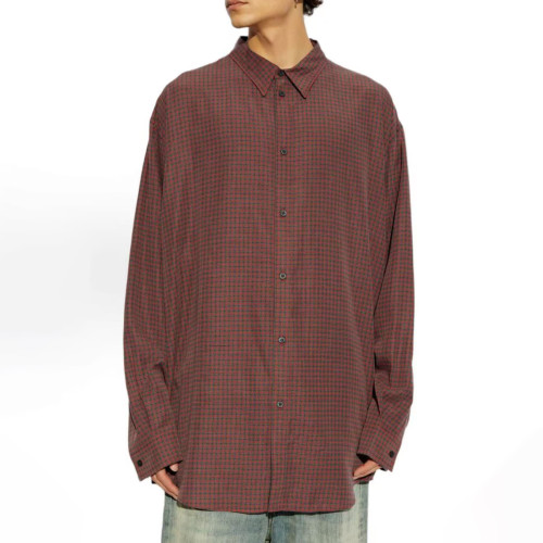 NIGO Balenciaga Men's Fall And Winter Show Models Y2k Vintage Dark Burgundy Plaid Shirt Loose Silhouette Lycra Fiber Single-breasted Lapel Shirt Jacket Ngvp #nigo2471