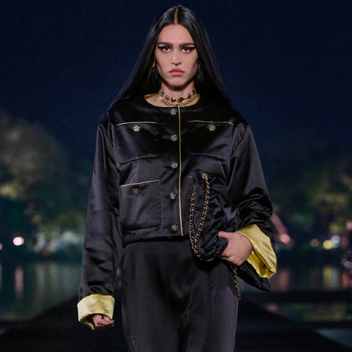 NIGO Chanel Women's Autumn And Winter Silk Color Blocking Short Cotton Jacket Fashion Exquisite Black Yellow Flash Diamond Button Luxury Jacket Ngvp #nigo2465