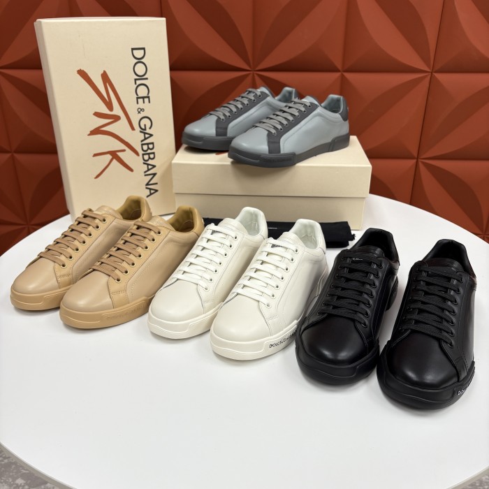 NIGO Dolce&Gabbana Men's And Women's Spring/Fall Fashion Casual Round Toe Lace Up Solid Color Leather Printed Rubber Sole Sneakers Shoes #nigo78728