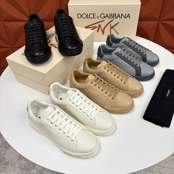 NIGO Dolce&Gabbana Men's And Women's Spring/Fall Fashion Casual Round Toe Lace Up Solid Color Leather Printed Rubber Sole Sneakers Shoes #nigo78728