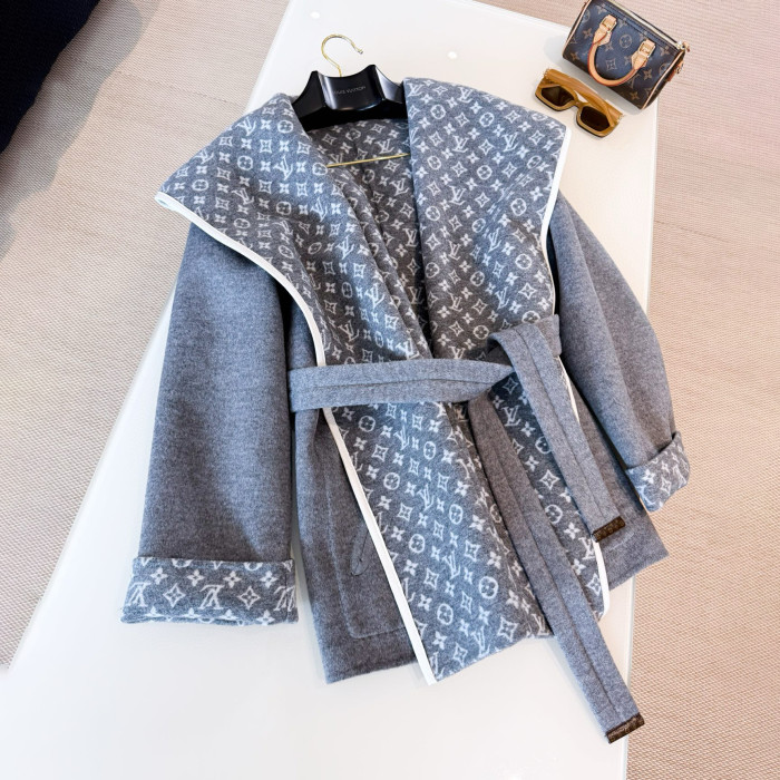 NIGO Louis Vuitton Women's Fall/Winter Fashion Classic V-Neck Reversible Jacquard Pattern Hooded Short Coat Jacket #nigo78748