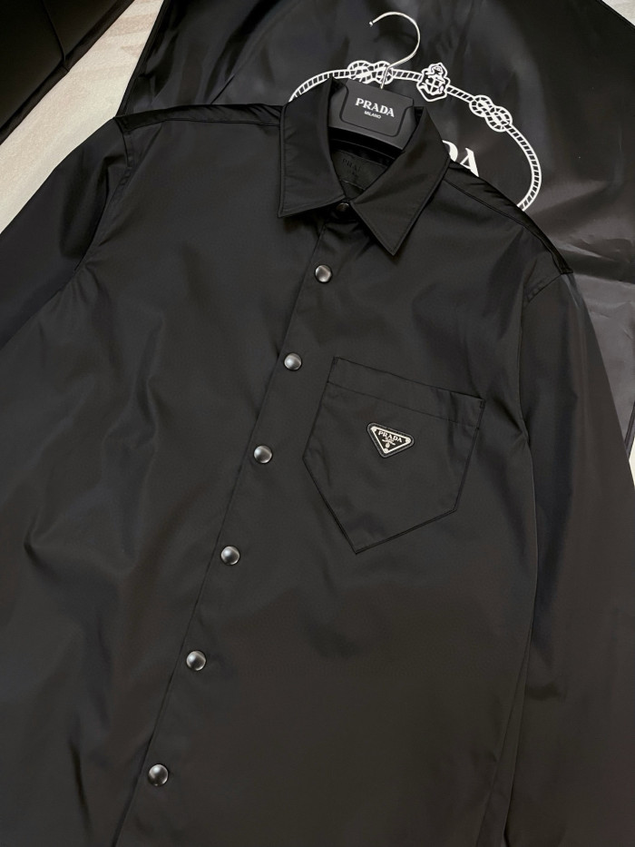 NIGO Prada Re-Nylon Men's Spring/Fall Fashion Casual Solid Color Collared Single Button Nylon Jacket Shirt #nigo78762