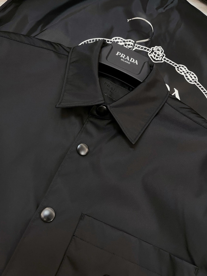 NIGO Prada Re-Nylon Men's Spring/Fall Fashion Casual Solid Color Collared Single Button Nylon Jacket Shirt #nigo78762
