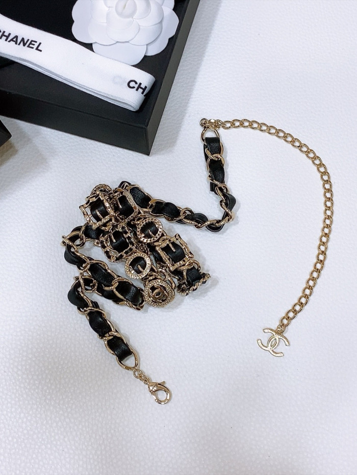 NIGO Chanel Men's And Women's Logo Metal Cowhide Patchwork Solid Color Chain Belt Accessories #nigo81561