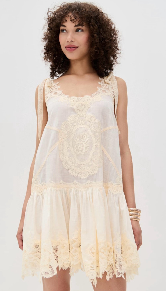 NIGO Zimmermann Women's Cascadian Lace Embroidered Contrast Color Patchwork Print V-Neck Summer Sleeveless Mini Dress #nigo81568