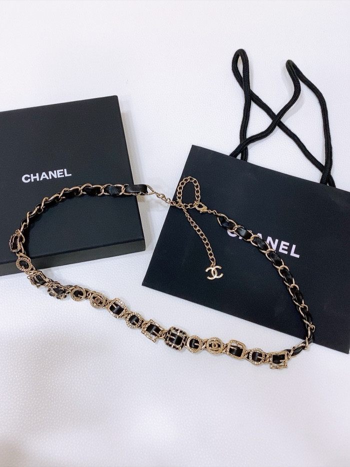 NIGO Chanel Men's And Women's Logo Metal Cowhide Patchwork Solid Color Chain Belt Accessories #nigo81561
