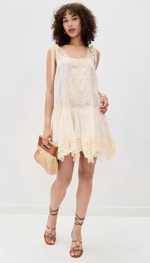 NIGO Zimmermann Women's Cascadian Lace Embroidered Contrast Color Patchwork Print V-Neck Summer Sleeveless Mini Dress #nigo81568
