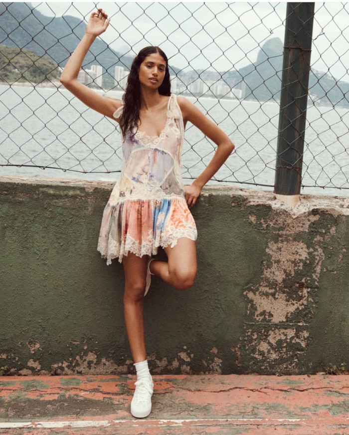 NIGO Zimmermann Women's Cascadian Lace Embroidered Contrast Color Patchwork Print V-Neck Summer Sleeveless Mini Dress #nigo81568
