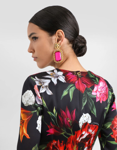 NIGO Dolce&Gabbana Women's Summer Floral Print Fitted Satin Long-Sleeve Crew Neck Dress Ngvp #nigo2375